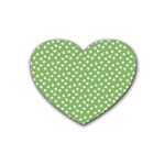 Spring Green White Floral Print Heart Coaster (4 pack)  Front