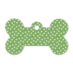 Spring Green White Floral Print Dog Tag Bone (one Side) by SpinnyChairDesigns