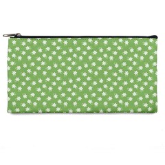 Spring Green White Floral Print Pencil Case by SpinnyChairDesigns