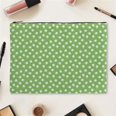 Spring Green White Floral Print Cosmetic Bag (xl) by SpinnyChairDesigns