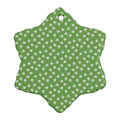 Spring Green White Floral Print Ornament (snowflake) by SpinnyChairDesigns