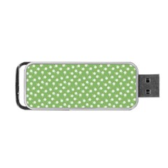 Spring Green White Floral Print Portable Usb Flash (one Side) by SpinnyChairDesigns