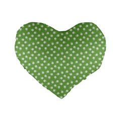 Spring Green White Floral Print Standard 16  Premium Heart Shape Cushions by SpinnyChairDesigns