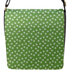 Spring Green White Floral Print Flap Closure Messenger Bag (s) by SpinnyChairDesigns