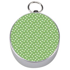 Spring Green White Floral Print Silver Compasses by SpinnyChairDesigns