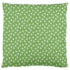 Spring Green White Floral Print Large Flano Cushion Case (two Sides) by SpinnyChairDesigns