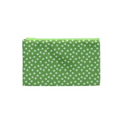 Spring Green White Floral Print Cosmetic Bag (xs) by SpinnyChairDesigns