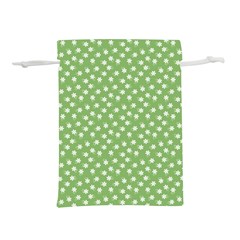 Spring Green White Floral Print Lightweight Drawstring Pouch (l) by SpinnyChairDesigns