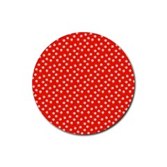 Red White Floral Print Rubber Coaster (round)  by SpinnyChairDesigns