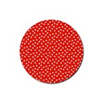 Red White Floral Print Rubber Coaster (Round)  Front