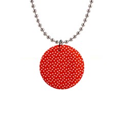 Red White Floral Print 1  Button Necklace by SpinnyChairDesigns