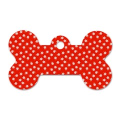 Red White Floral Print Dog Tag Bone (one Side) by SpinnyChairDesigns