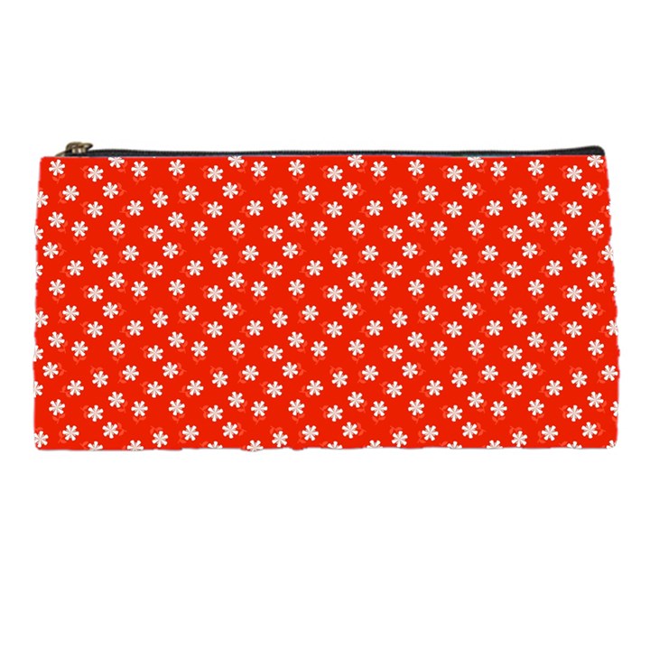 Red White Floral Print Pencil Case