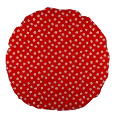 Red White Floral Print Large 18  Premium Flano Round Cushions by SpinnyChairDesigns