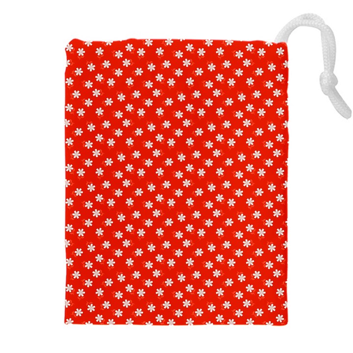 Red White Floral Print Drawstring Pouch (5XL)