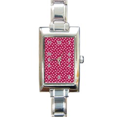 Magenta Rose White Floral Print Rectangle Italian Charm Watch by SpinnyChairDesigns