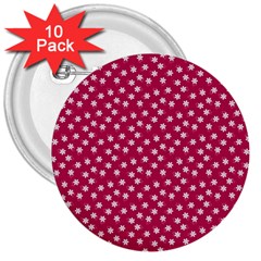 Magenta Rose White Floral Print 3  Buttons (10 Pack)  by SpinnyChairDesigns