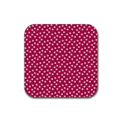 Magenta Rose White Floral Print Rubber Coaster (square)  by SpinnyChairDesigns