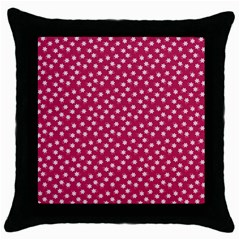 Magenta Rose White Floral Print Throw Pillow Case (black) by SpinnyChairDesigns