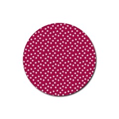 Magenta Rose White Floral Print Rubber Round Coaster (4 Pack)  by SpinnyChairDesigns