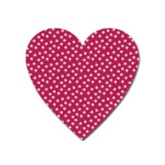 Magenta Rose White Floral Print Heart Magnet by SpinnyChairDesigns