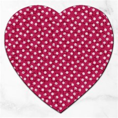 Magenta Rose White Floral Print Jigsaw Puzzle (heart) by SpinnyChairDesigns