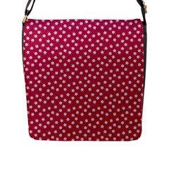 Magenta Rose White Floral Print Flap Closure Messenger Bag (l) by SpinnyChairDesigns