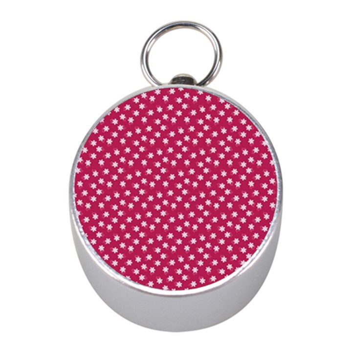 Magenta Rose White Floral Print Mini Silver Compasses