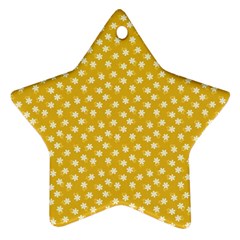 Saffron Yellow White Floral Pattern Ornament (star) by SpinnyChairDesigns