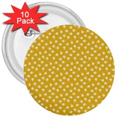 Saffron Yellow White Floral Pattern 3  Buttons (10 Pack)  by SpinnyChairDesigns