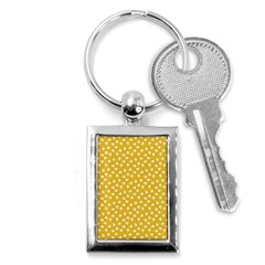 Saffron Yellow White Floral Pattern Key Chain (rectangle) by SpinnyChairDesigns