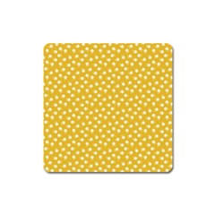 Saffron Yellow White Floral Pattern Square Magnet by SpinnyChairDesigns