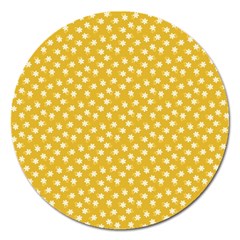 Saffron Yellow White Floral Pattern Magnet 5  (round) by SpinnyChairDesigns