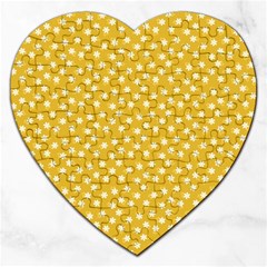 Saffron Yellow White Floral Pattern Jigsaw Puzzle (heart) by SpinnyChairDesigns