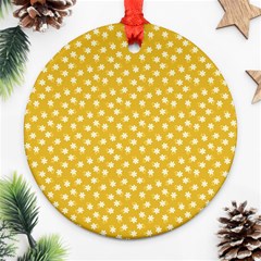 Saffron Yellow White Floral Pattern Round Ornament (two Sides) by SpinnyChairDesigns