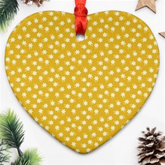 Saffron Yellow White Floral Pattern Heart Ornament (two Sides) by SpinnyChairDesigns