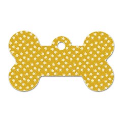 Saffron Yellow White Floral Pattern Dog Tag Bone (one Side) by SpinnyChairDesigns