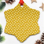 Saffron Yellow White Floral Pattern Ornament (Snowflake) Front