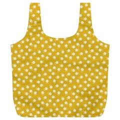 Saffron Yellow White Floral Pattern Full Print Recycle Bag (xl) by SpinnyChairDesigns