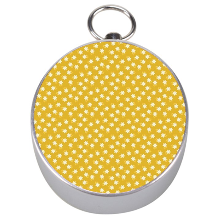 Saffron Yellow White Floral Pattern Silver Compasses