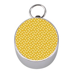 Saffron Yellow White Floral Pattern Mini Silver Compasses by SpinnyChairDesigns