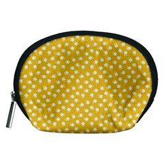 Saffron Yellow White Floral Pattern Accessory Pouch (medium) by SpinnyChairDesigns