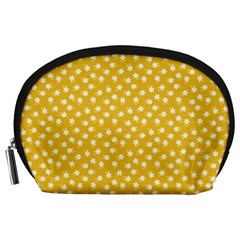 Saffron Yellow White Floral Pattern Accessory Pouch (large) by SpinnyChairDesigns