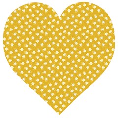 Saffron Yellow White Floral Pattern Wooden Puzzle Heart by SpinnyChairDesigns