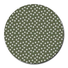 Sage Green White Floral Print Round Mousepads by SpinnyChairDesigns