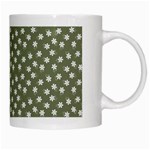 Sage Green White Floral Print White Mugs Right