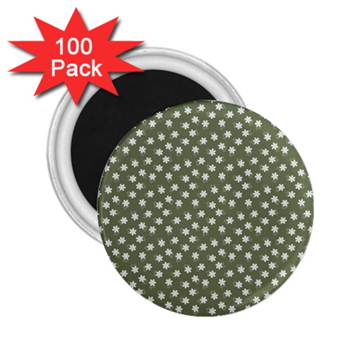 Sage Green White Floral Print 2.25  Magnets (100 pack) 