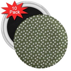 Sage Green White Floral Print 3  Magnets (10 Pack)  by SpinnyChairDesigns