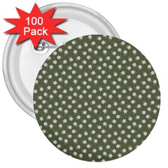 Sage Green White Floral Print 3  Buttons (100 Pack)  by SpinnyChairDesigns