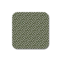 Sage Green White Floral Print Rubber Square Coaster (4 Pack)  by SpinnyChairDesigns